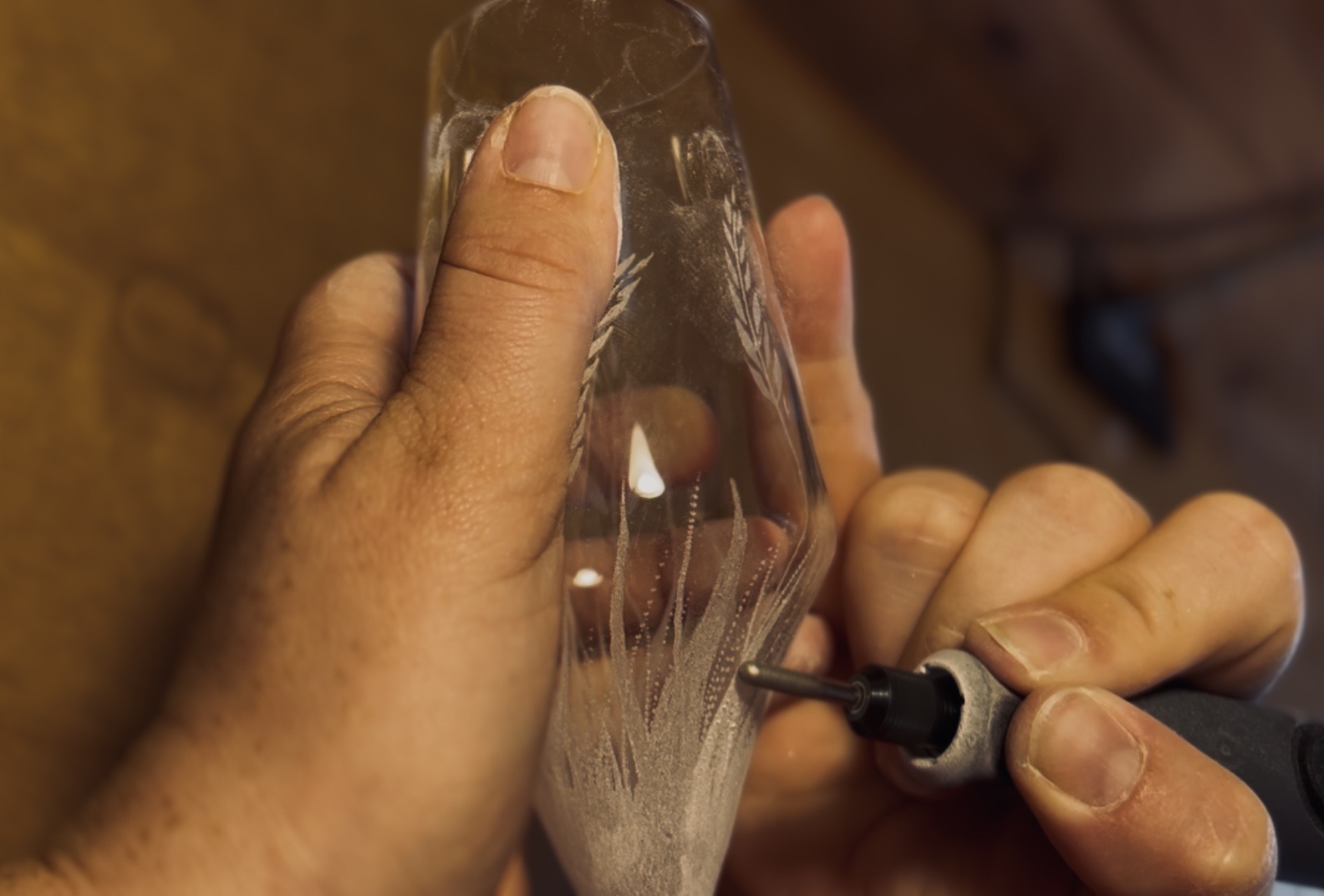 Aperçu du verre gravé à la main, dans l'esprit des créations de la boutique
